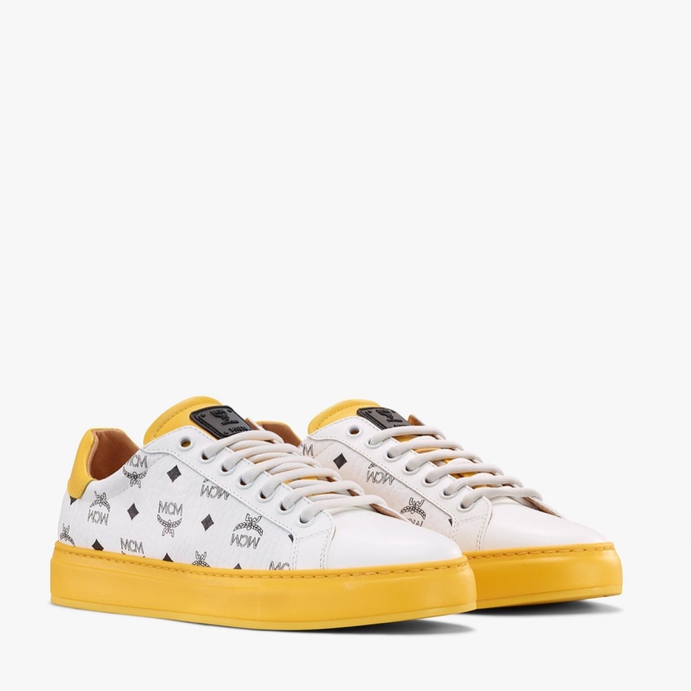 MCM White & Yellow Logo Low-Top Sneakers - Picture 8 of 12